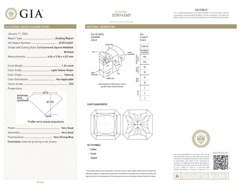 2235142601 GIA certificate for natural colored diamond green