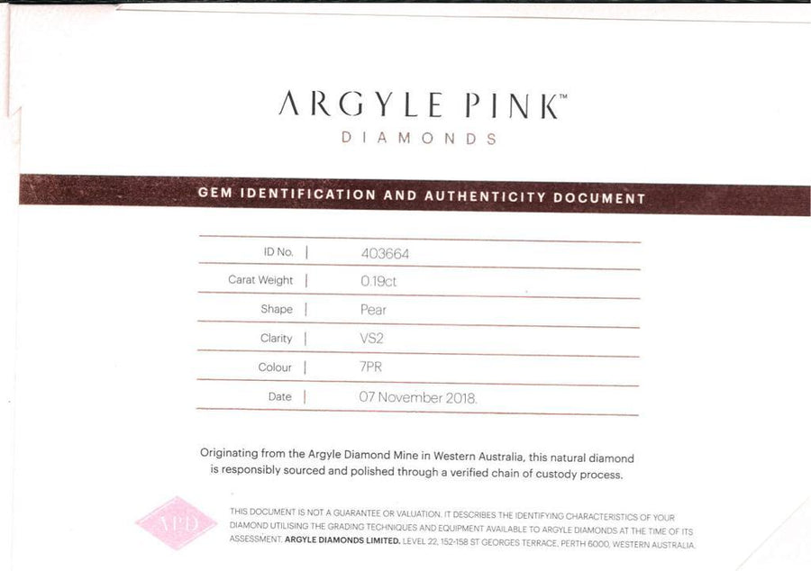 0.19 Carat PEAR Shape PINK Color Diamond - VMK Diamonds