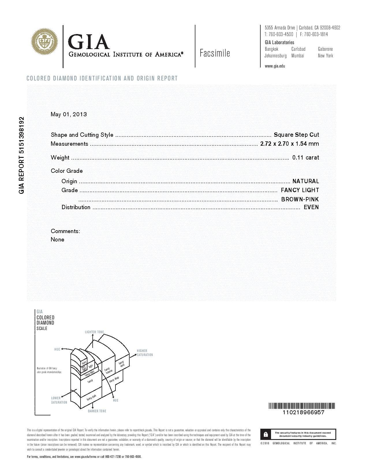 certificate of natural pink colored diamond natural