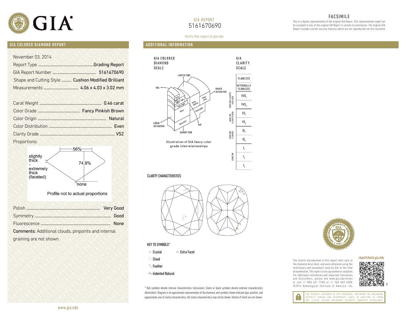 0.46 Carat CUSHION Shape BROWN Color Diamond - VMK Diamonds