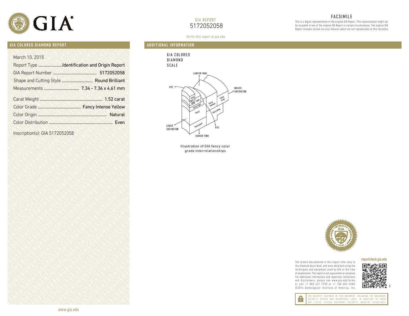 1.52 Carat ROUND Shape YELLOW Color Diamond - VMK Diamonds