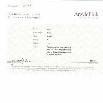 argyle pink colored diamond certificate from vmk diamonds , pink diamond, natural pink diamond