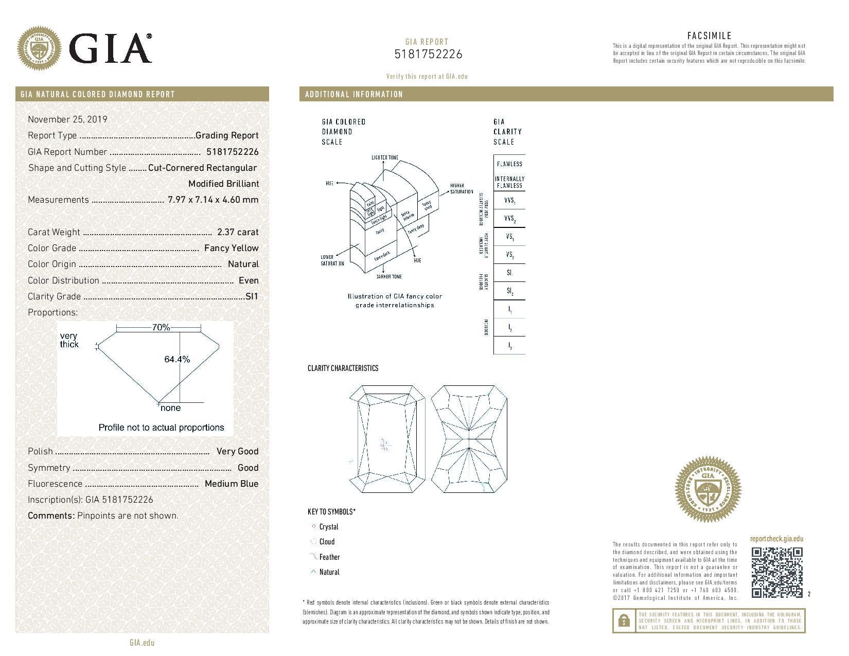 2.37 Carat RADIANT Shape YELLOW Color Diamond - VMK Diamonds