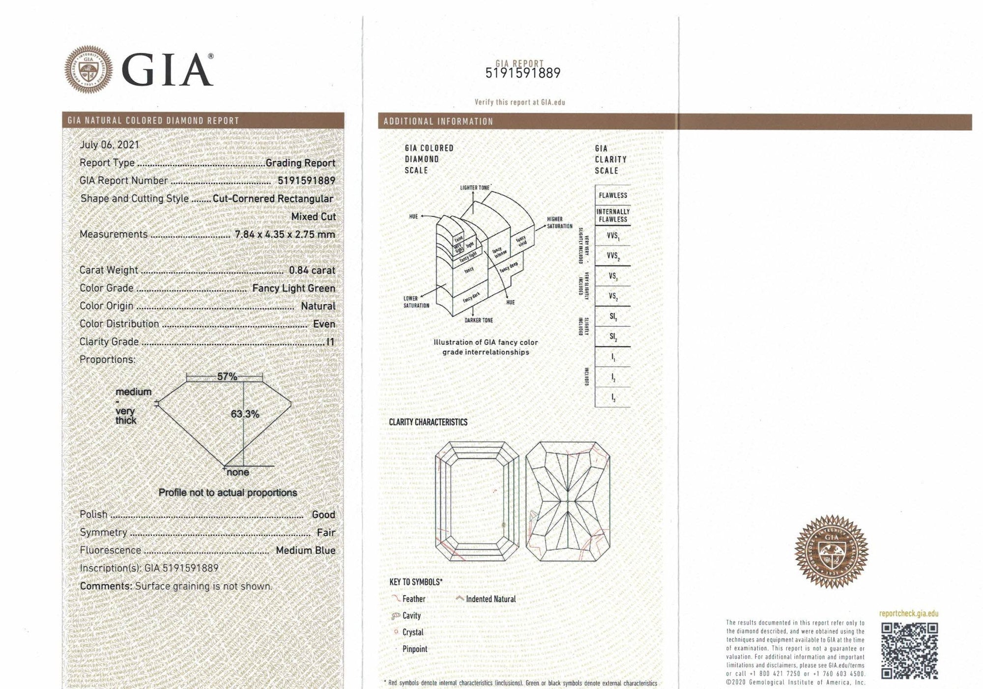 0.84 Carat RADIANT Shape GREEN Color Diamond - VMK Diamonds