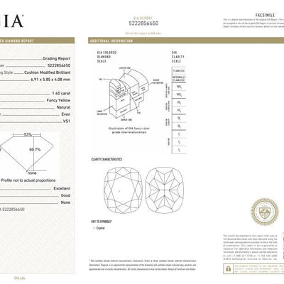 5222856650 number for GIA certificate of a natural colored diamond yellow color 1.40 carat