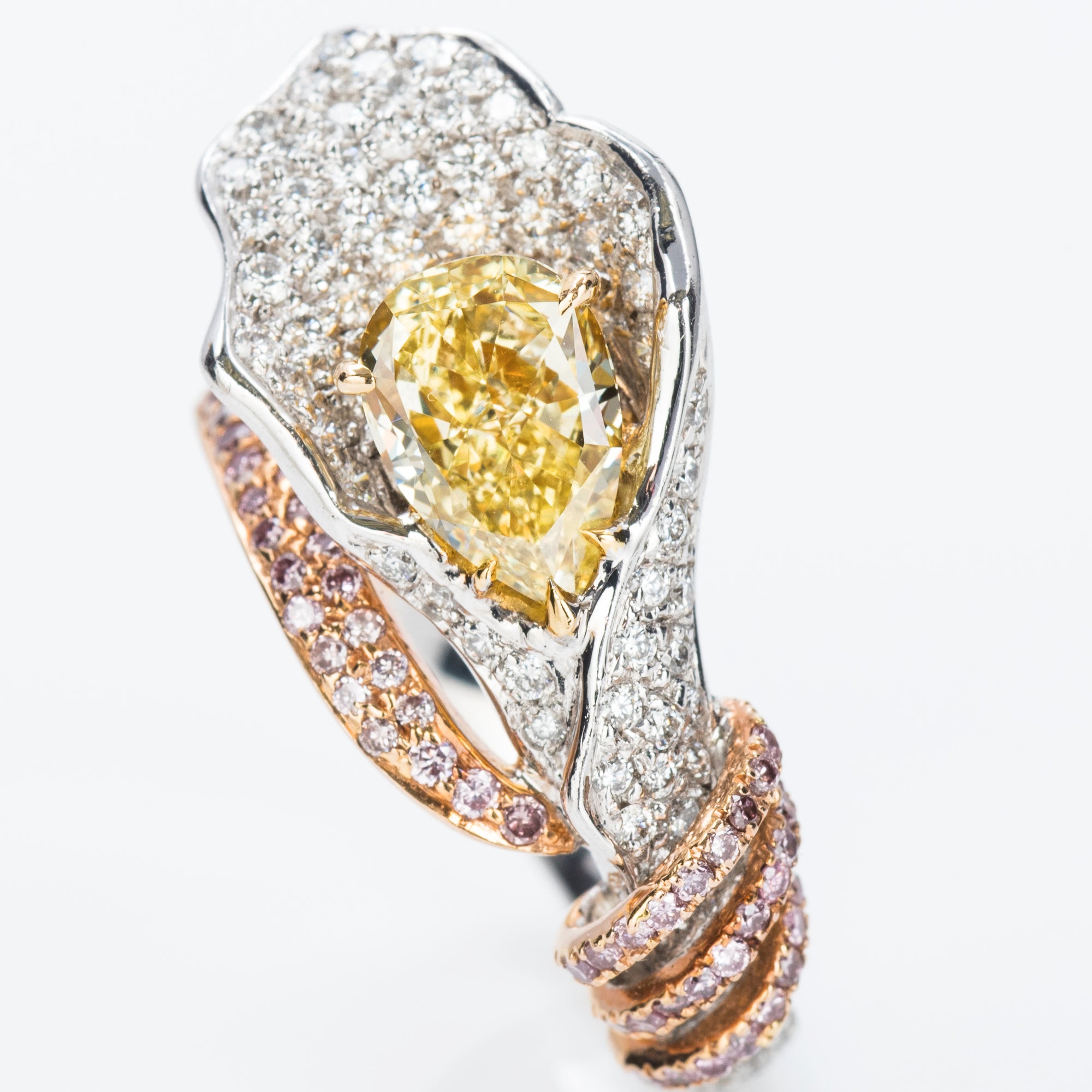 Flower Shaped Fancy Yellow Diamond Ring, 2.23 carat - VMK Diamonds