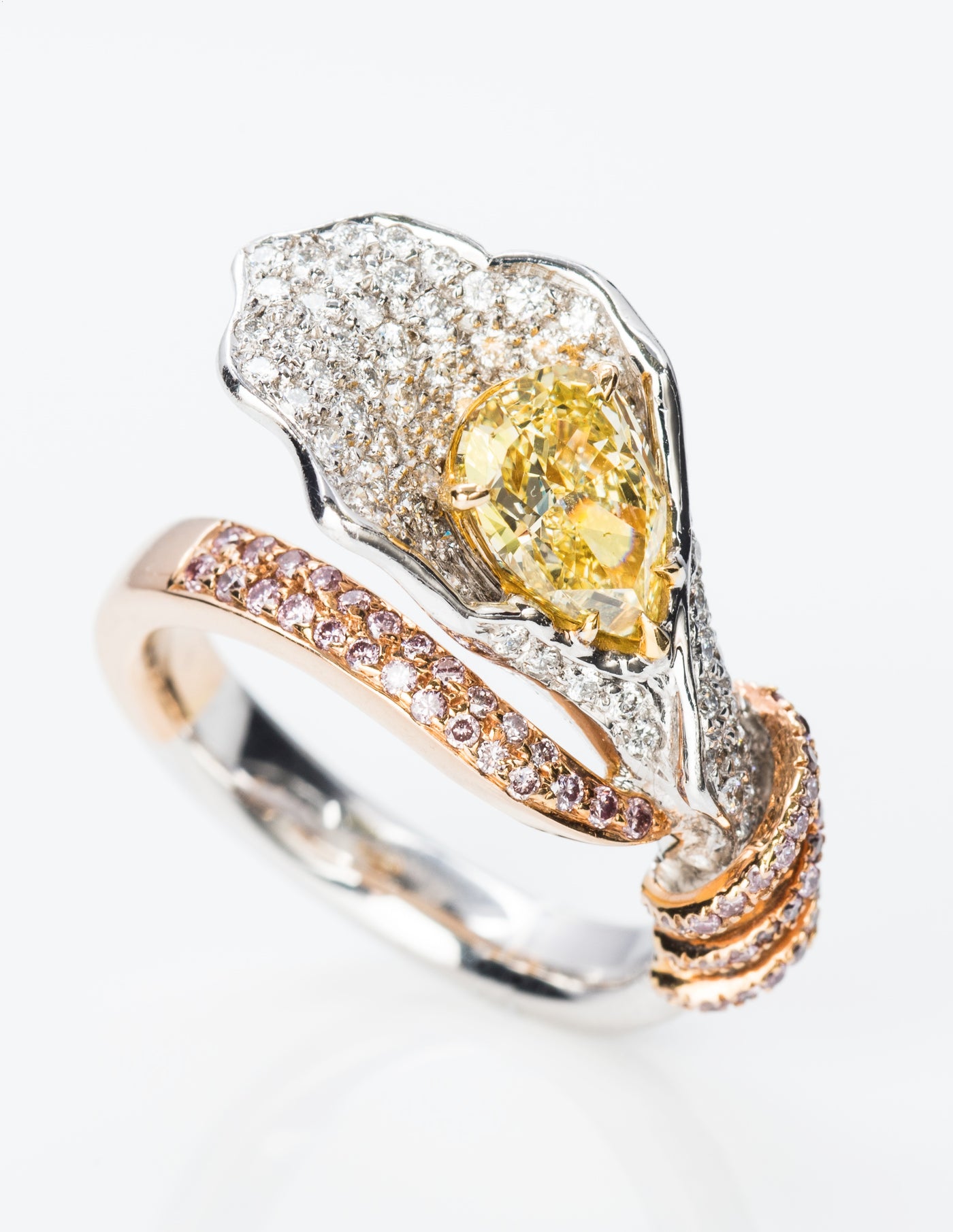 Flower shaped fancy yellow diamond ring, 2.23 carat
