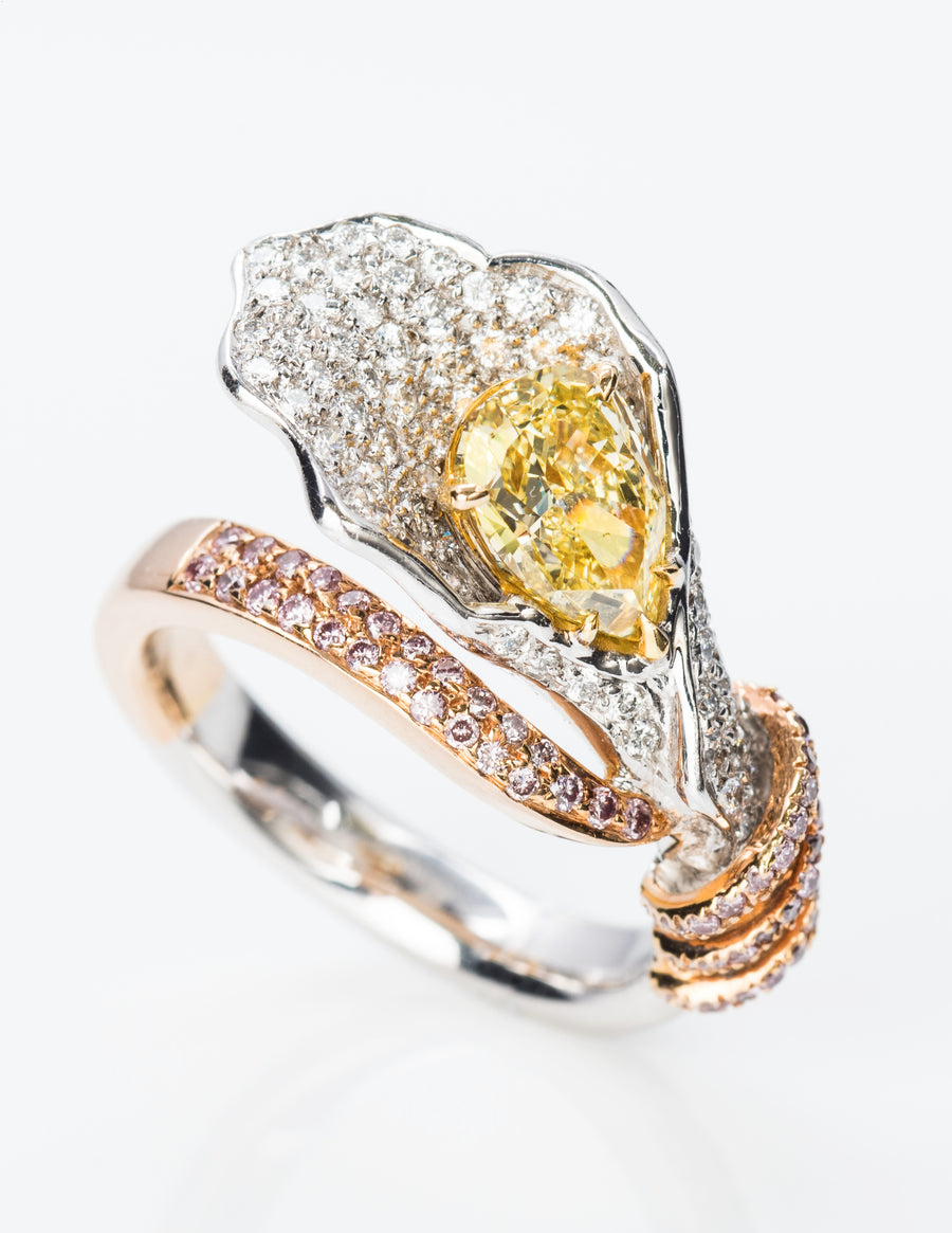 Flower Shaped Fancy Yellow Diamond Ring, 2.23 carat - VMK Diamonds