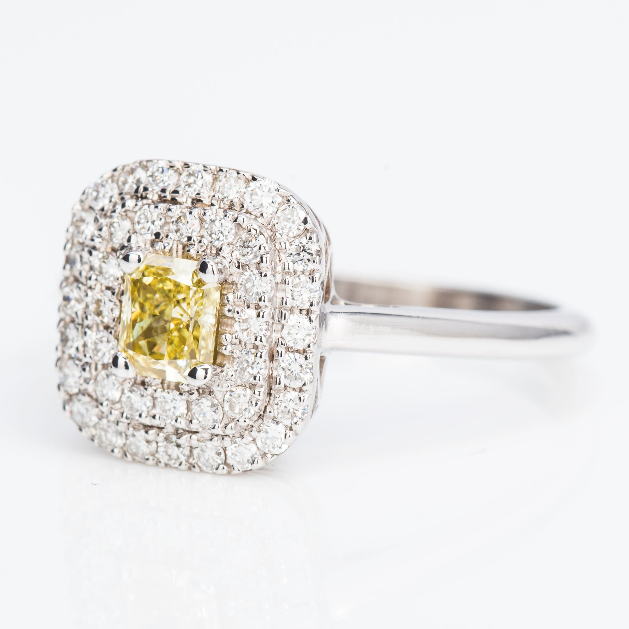 Double Halo Intence Yellow Diamond Ring, 1.37 carat - VMK Diamonds