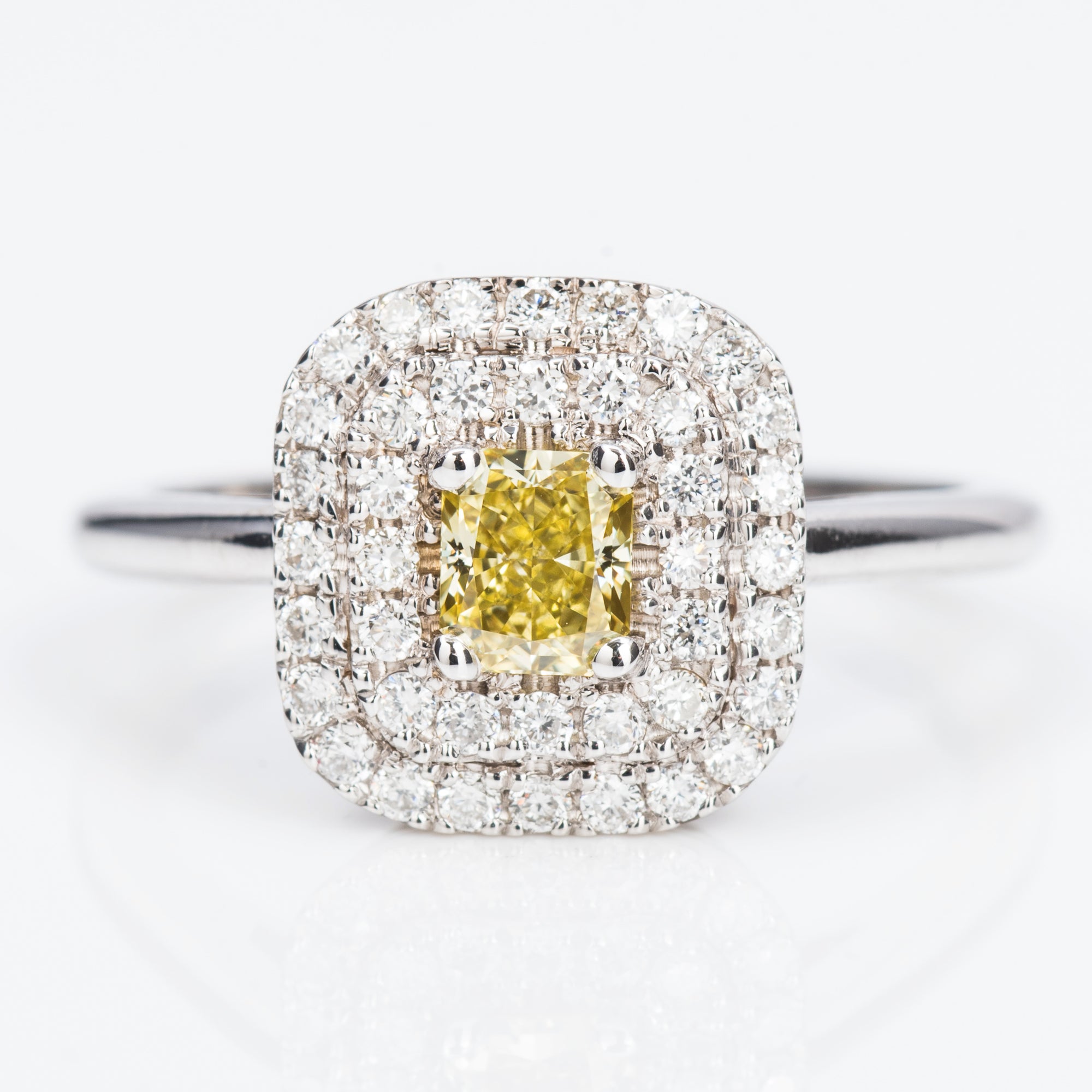 Double Halo Intence Yellow Diamond Ring, 1.37 carat - VMK Diamonds