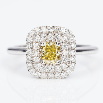 Double Halo Intence Yellow Diamond Ring, 1.37 carat - VMK Diamonds