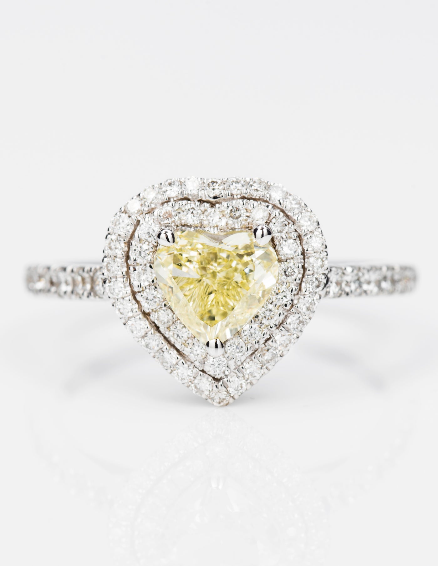 Double halo yellow diamond rIng, 1.37 carat
