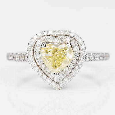 Double Halo Yellow Diamond RIng, 1.37 carat - VMK Diamonds