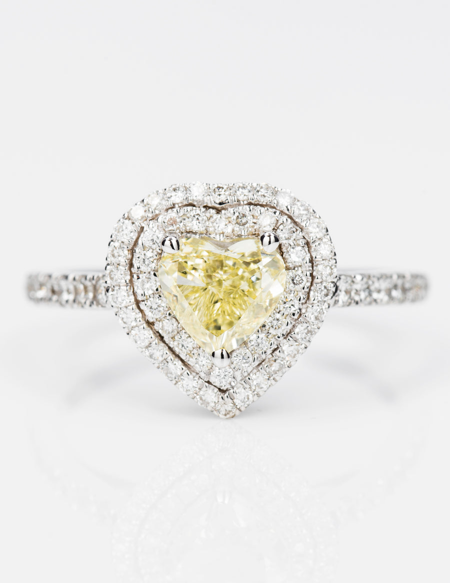 Double Halo Yellow Diamond RIng, 1.37 carat - VMK Diamonds
