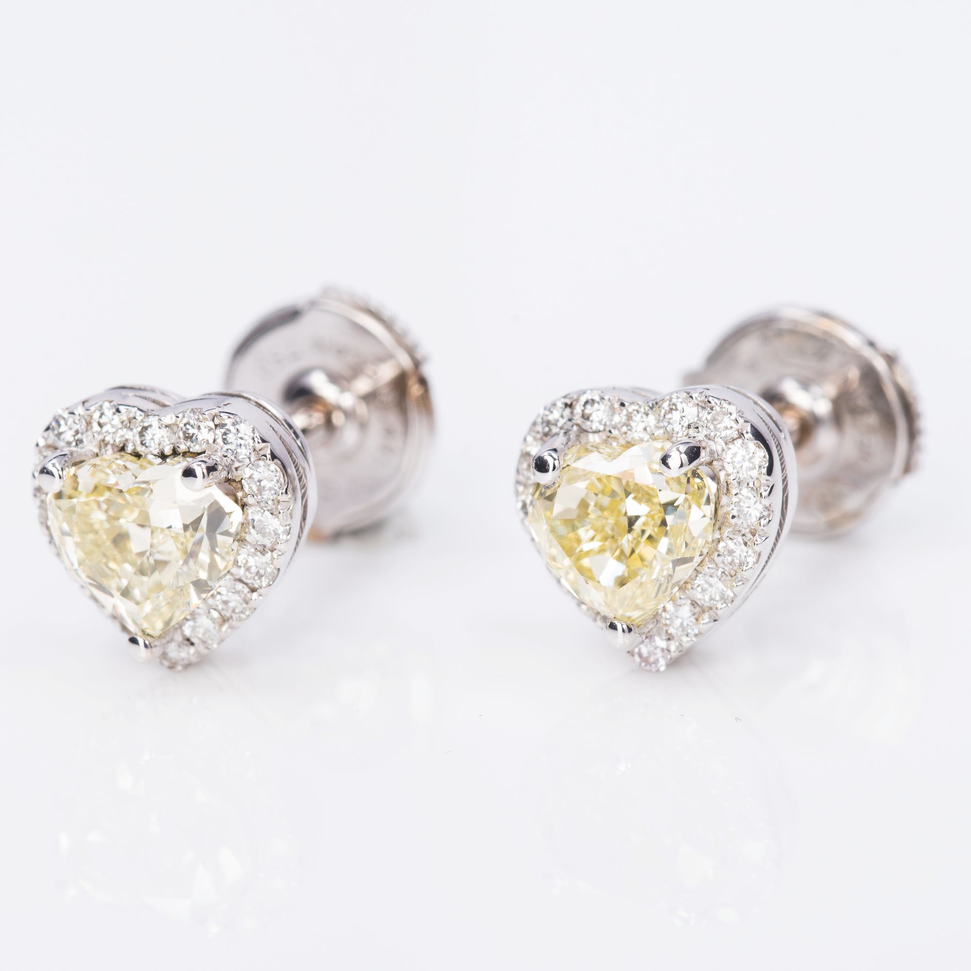 Heart shaped Fancy Yellow Diamond Earring, 1.94 carat - VMK Diamonds