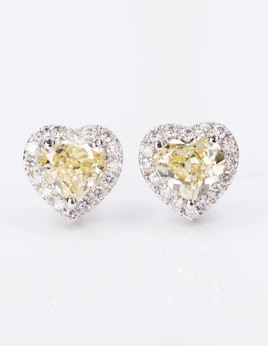 Heart shaped Fancy Yellow Diamond Earring, 1.94 carat - VMK Diamonds