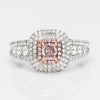 Double Halo Fancy Pink Diamond Ring, 1.08 total carat, GIA certifed.