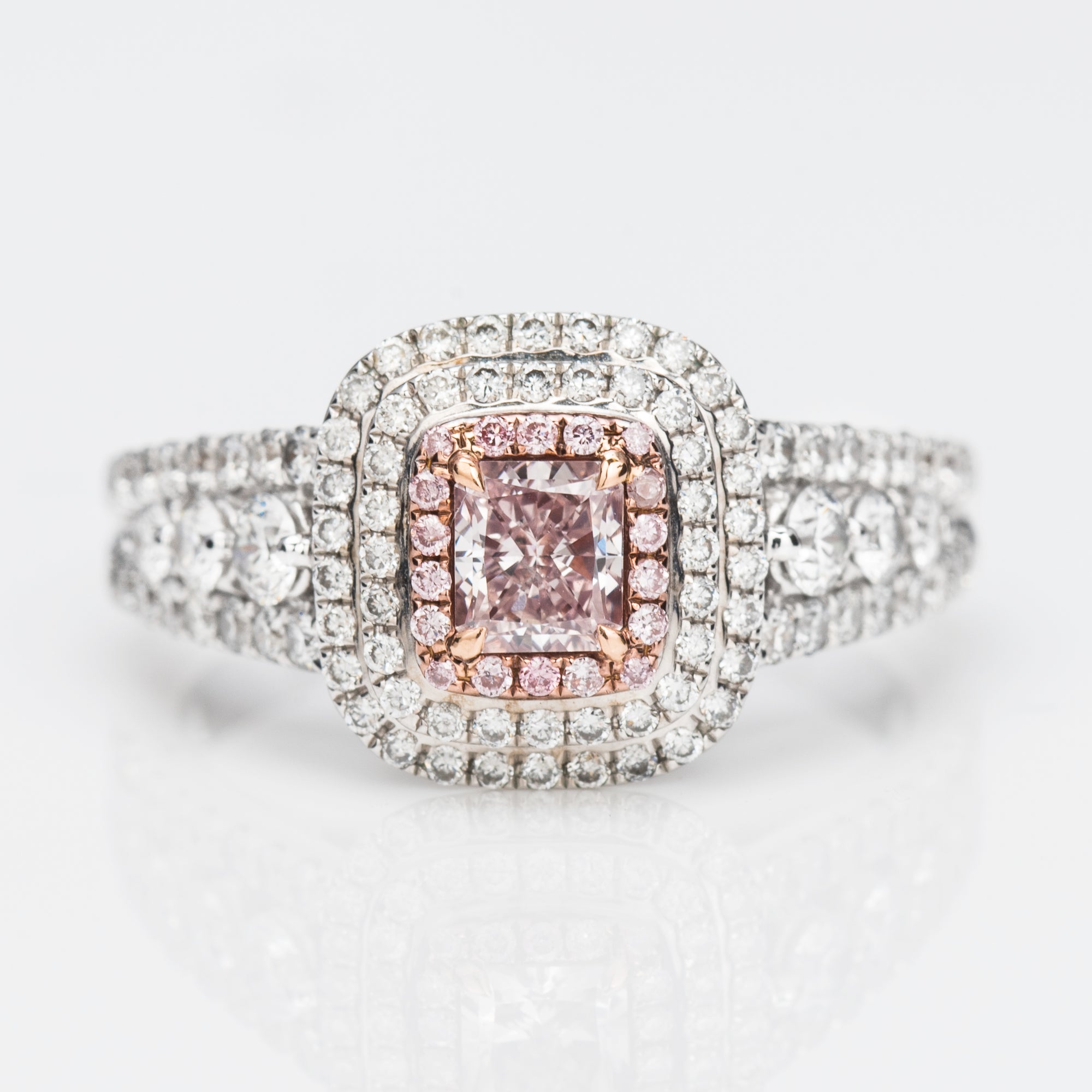 Double Halo Fancy Pink Diamond Ring, 1.08 carat - VMK Diamonds