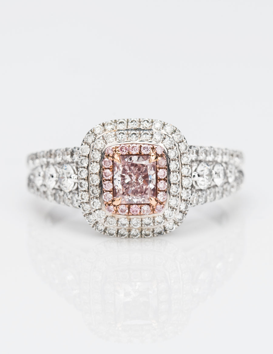 Double Halo Fancy Pink Diamond Ring, 1.08 carat - VMK Diamonds