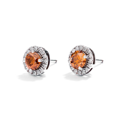 Halo Orange Diamond Studs, 1.68 carat - VMK Diamonds