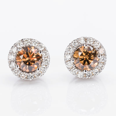 Orange Halo Orange Diamond Studs, GIA certified, 1.68 total carat