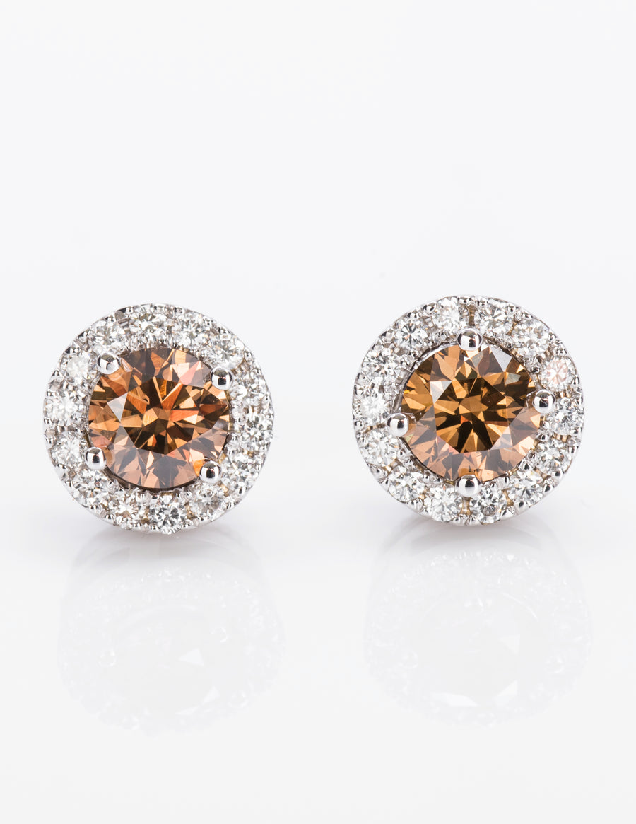 Halo Orange Diamond Studs, 1.68 carat - VMK Diamonds