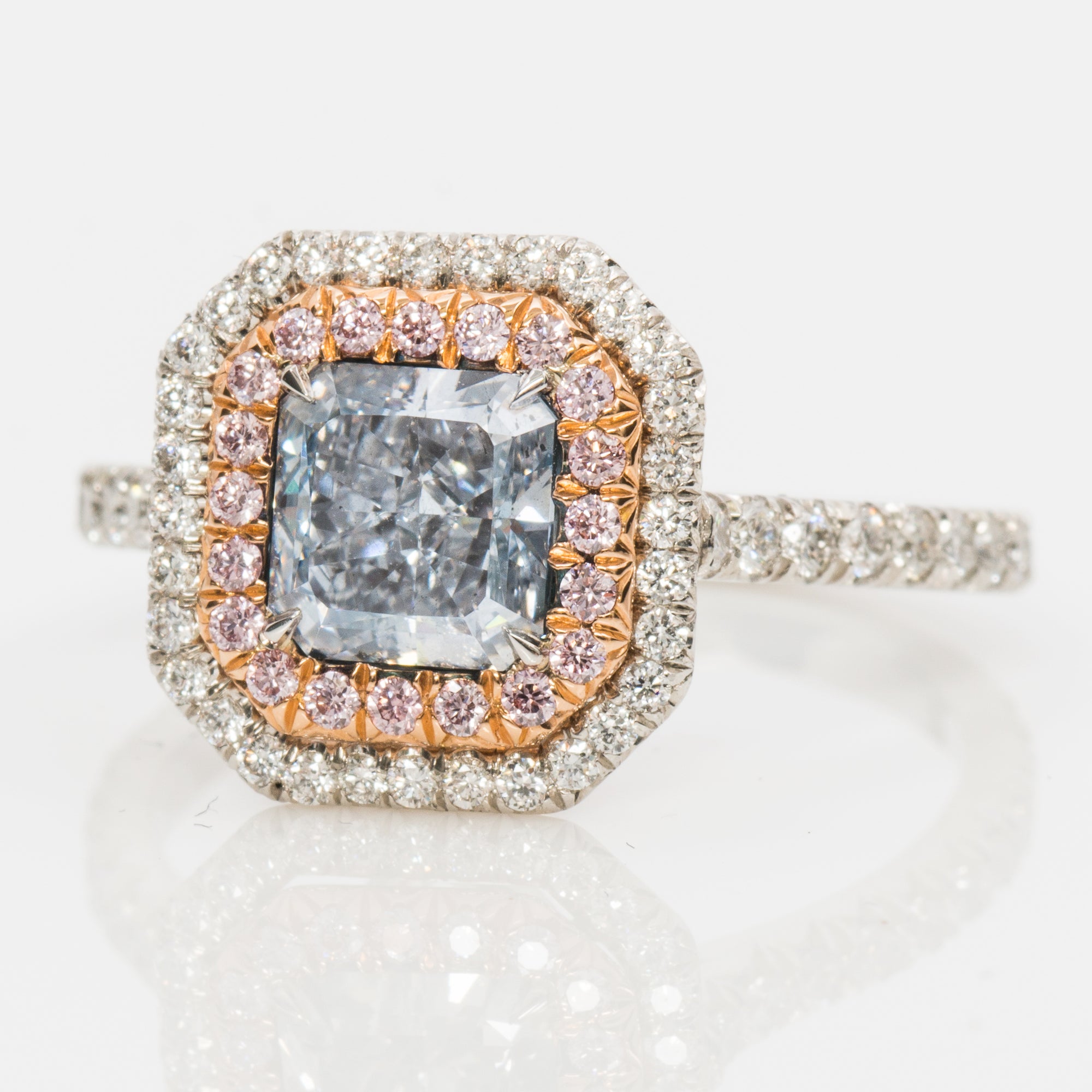 Double Halo Blue Diamond Ring, 1.81 carat - VMK Diamonds