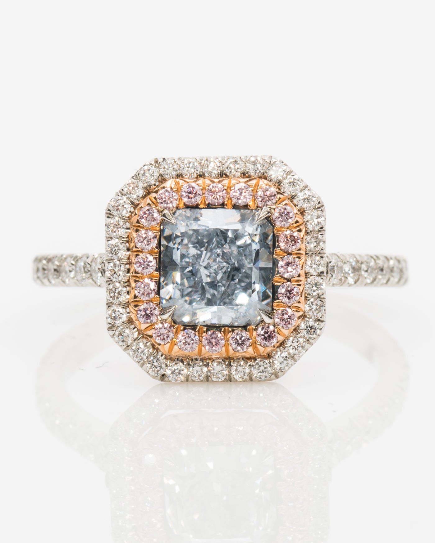 Double halo blue diamond ring, 1.81 carat