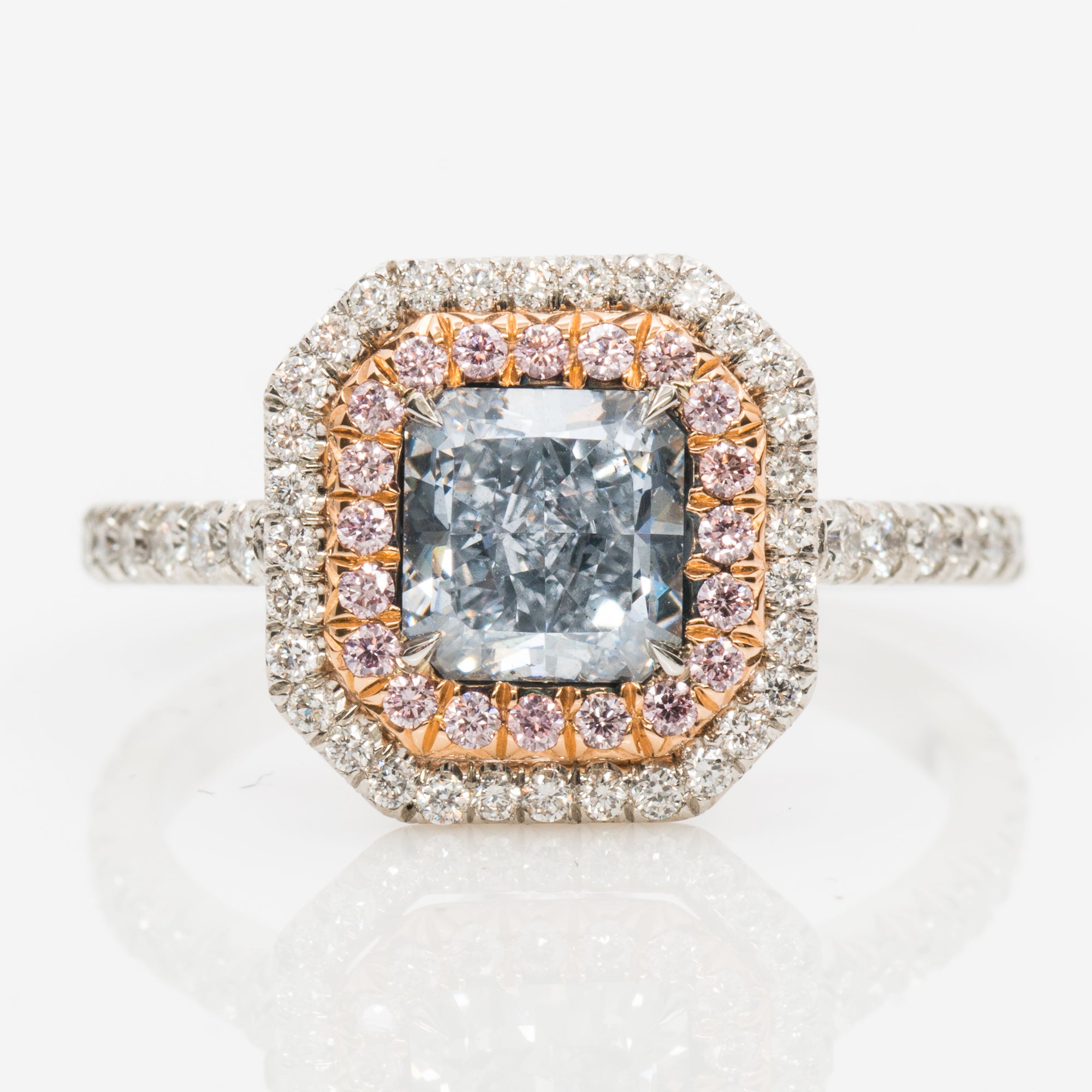 Double Halo Blue Diamond Ring, 1.81 carat - VMK Diamonds