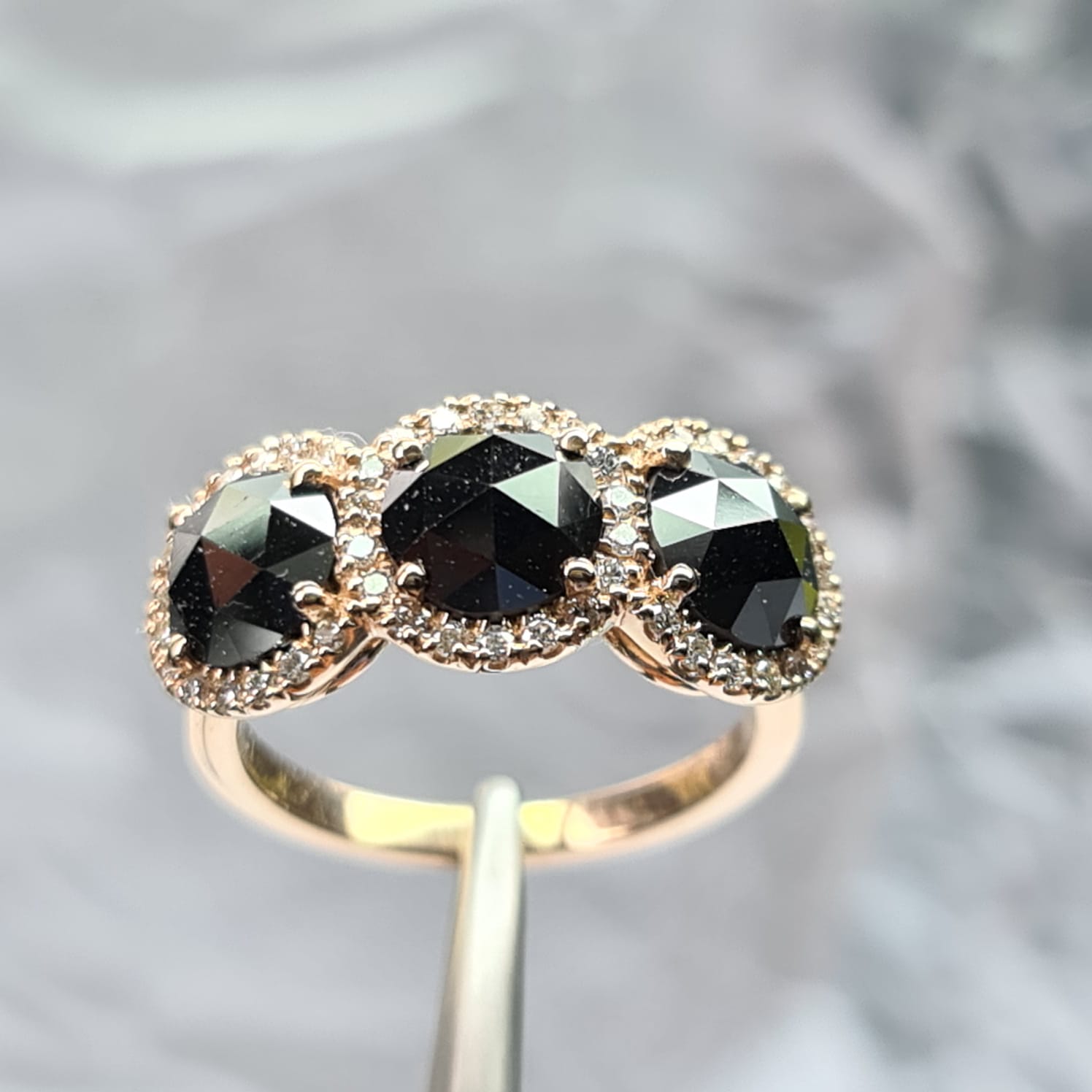 Halo black diamond ring, 3.74 carat
