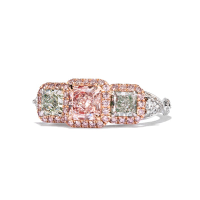 Pink & Green Diamond Ring, 1.94 Carat, VVs Clarity