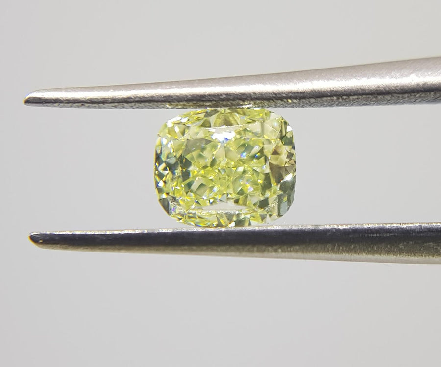 0.91 Carat CUSHION Shape YELLOW Color Diamond - VMK Diamonds