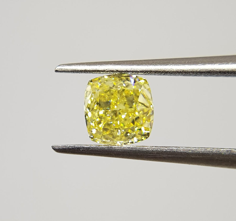 0.90 Carat CUSHION Shape YELLOW Color Diamond - VMK Diamonds