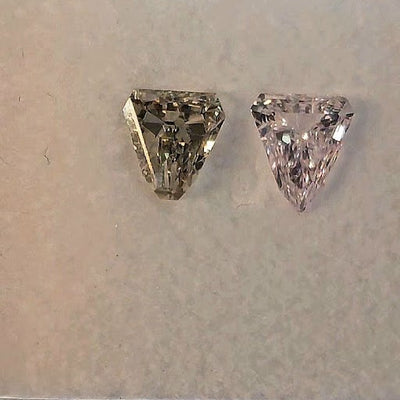 Pink, gray & yellow diamonds, 1.52 total carat, shield shapes, VS1-SI2 clarity