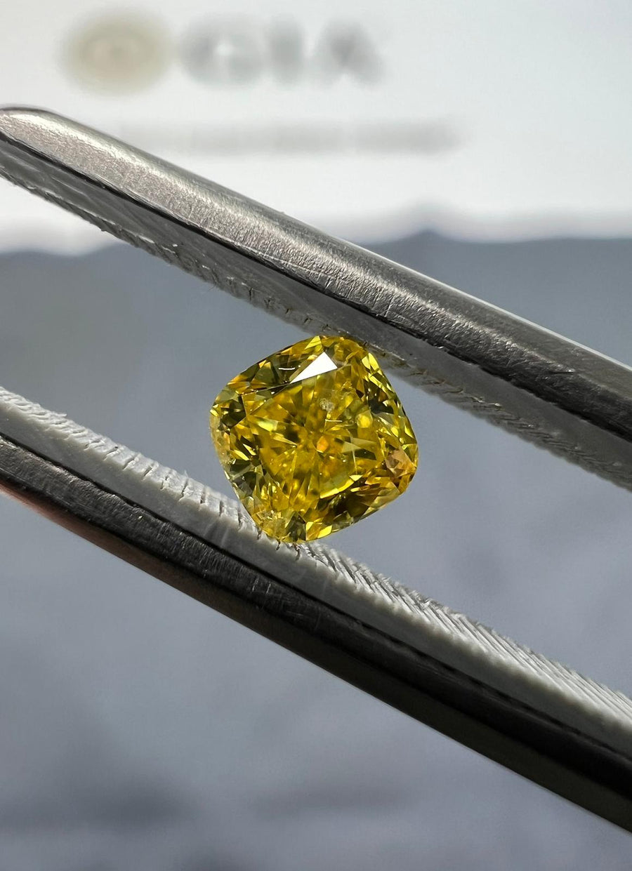 YELLOW Diamond, 0.26 Carat, CUSHION Shape - VMK Diamonds