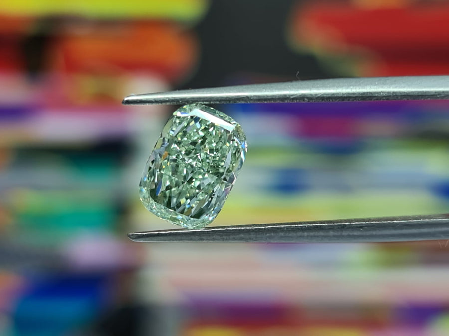 1.62 Carat CUSHION Shape GREEN Color Diamond