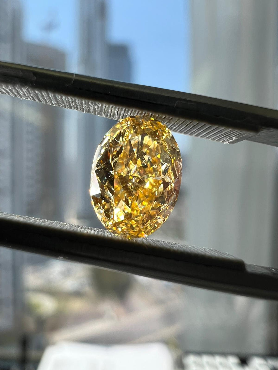 Orangy YELLOW Diamond, 1.01 Carat, OVAL Shape, SI2 Clarity - VMK Diamonds