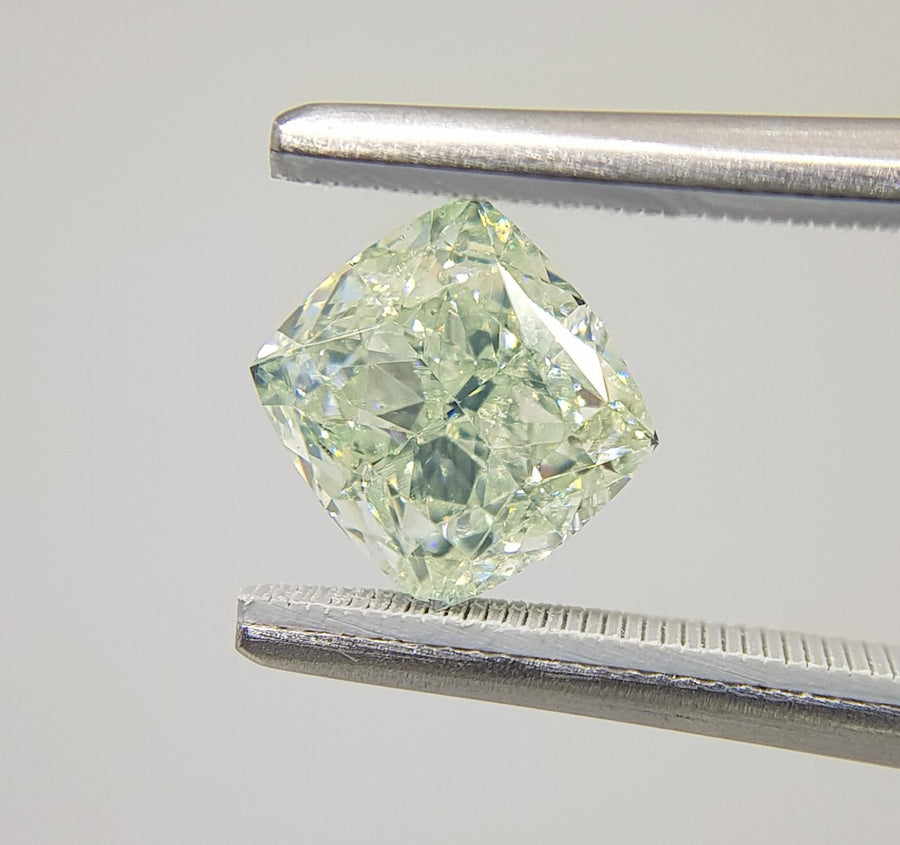 GREEN Diamond, 2.11 Carat, CUSHION Shape, SI1 Clarity - VMK Diamonds